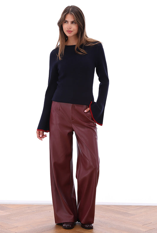 Broek K-Design vegan lederen broek met riem - Red mahogany