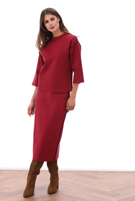 Pull K-Design B859 met biest in contrast - Burgundy