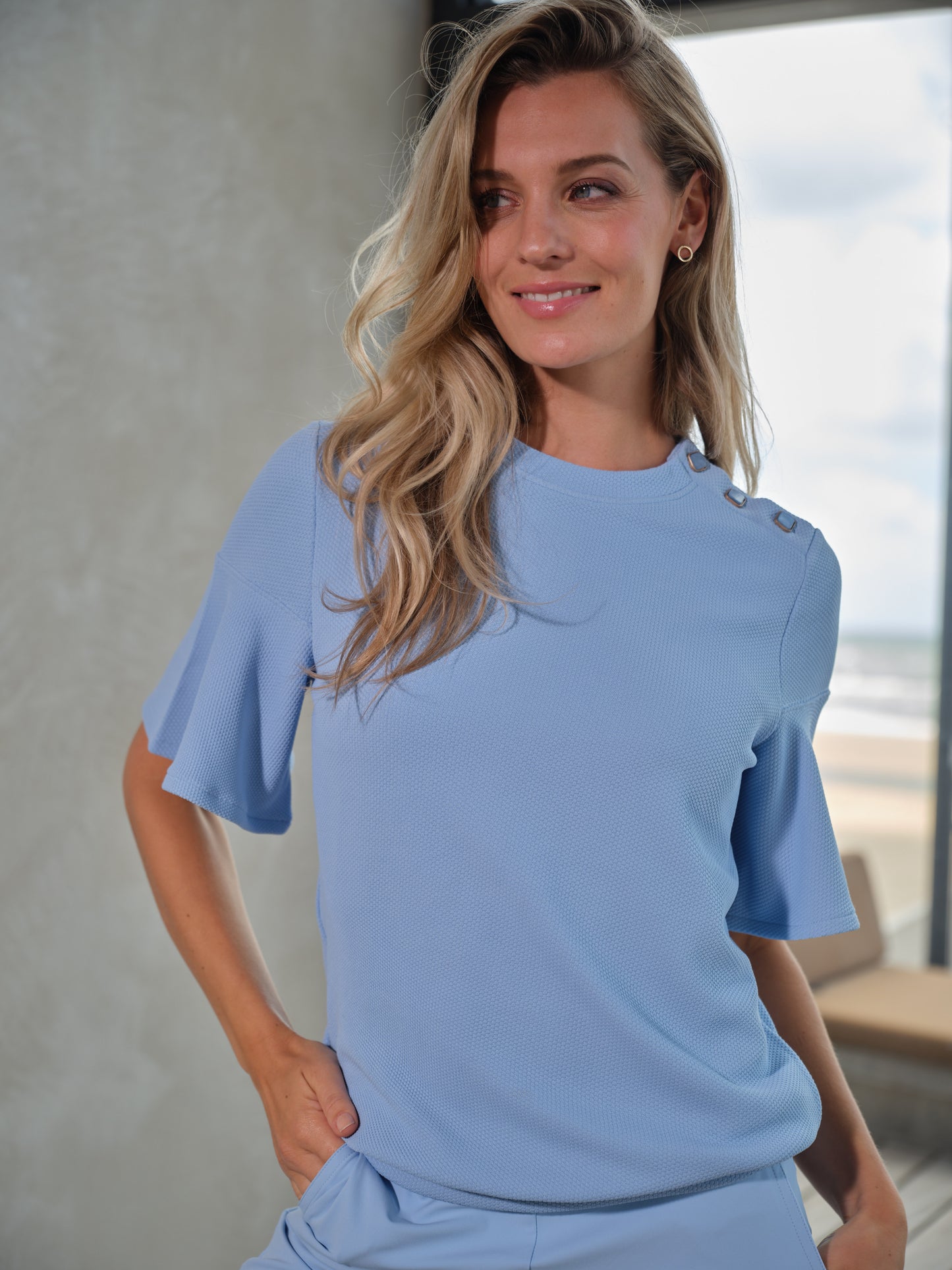 Top Tramontana fancy sweater button detail - Light blue