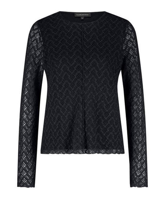 Blouse Tramontana long-sleeve stretch lace top - Black