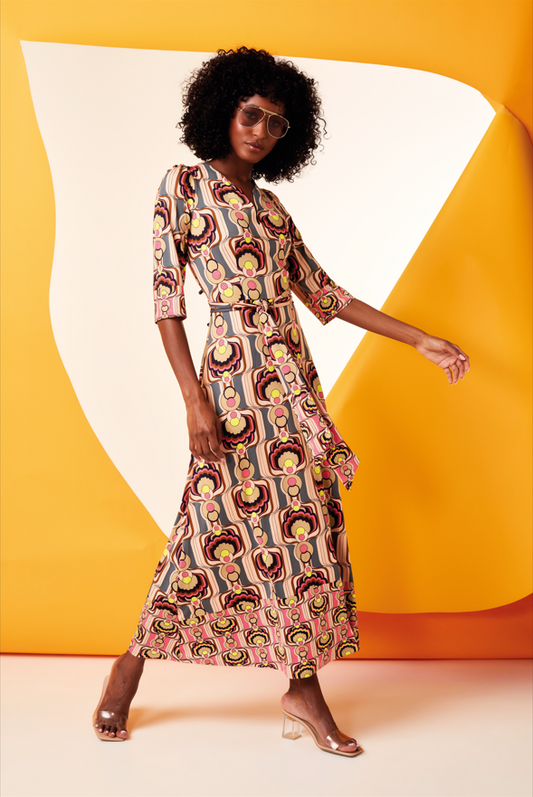 Jurk K-Design midi 2/3 mouwen - retro print